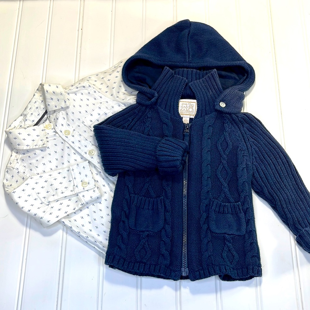 COPY - Emile Et Rose Navy Hoodie Sweater Carter’s Long Sleeve Dress Shirt 3 mon…